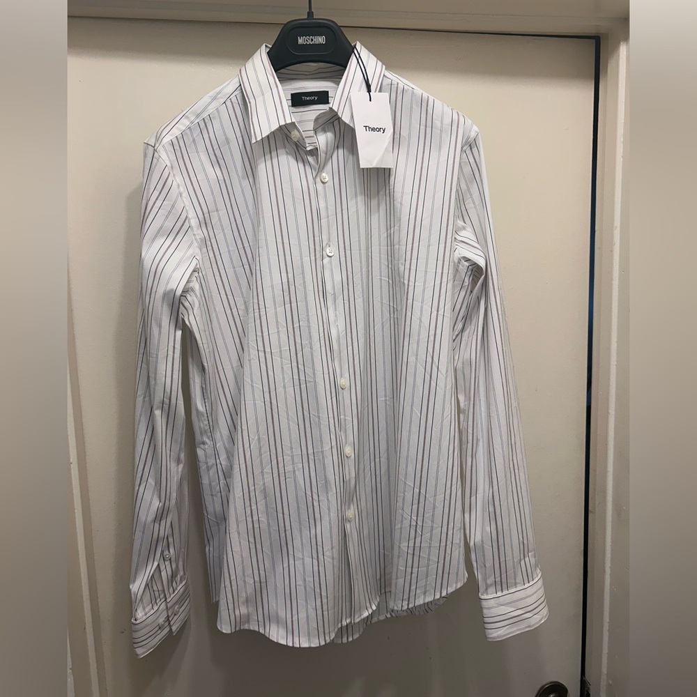 Theory Sylvain Men's Dress Shirt Size Medium Button Up Long Sleeve Striped New